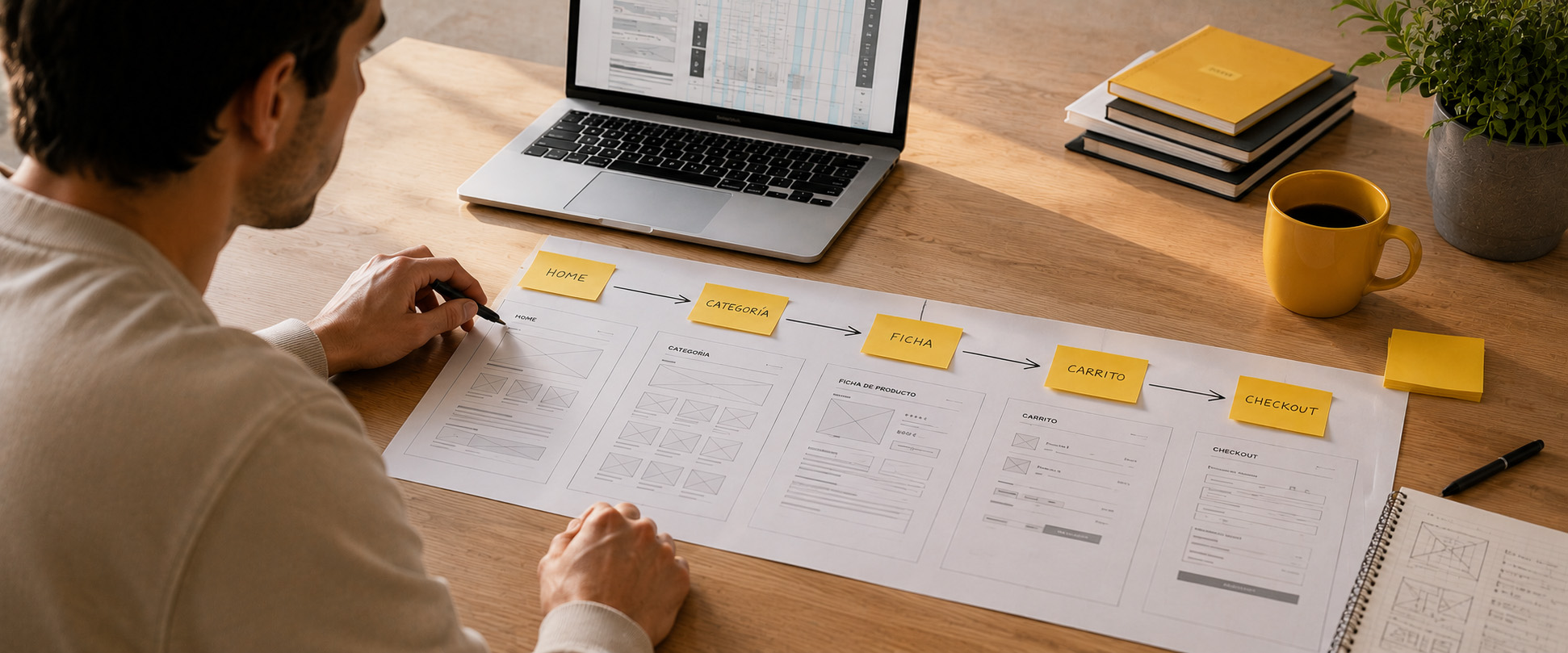 Arquitectura web y wireframes de un proyecto de diseño web y ecommerce