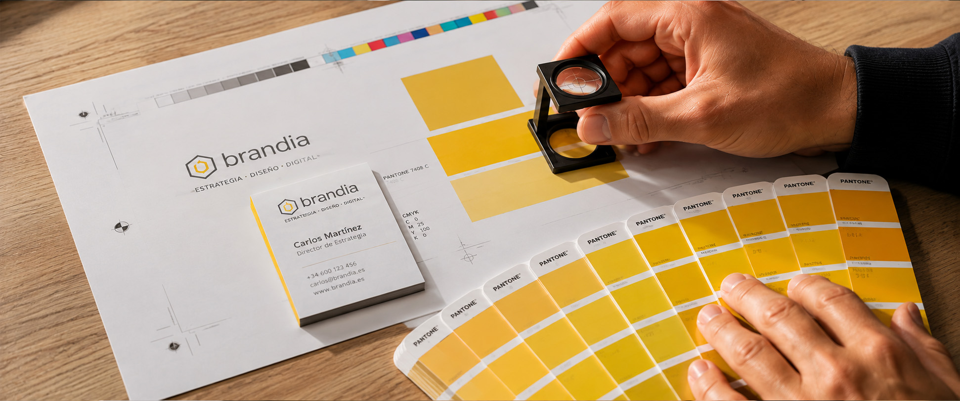 Control de color en artes finales de material corporativo con guía Pantone